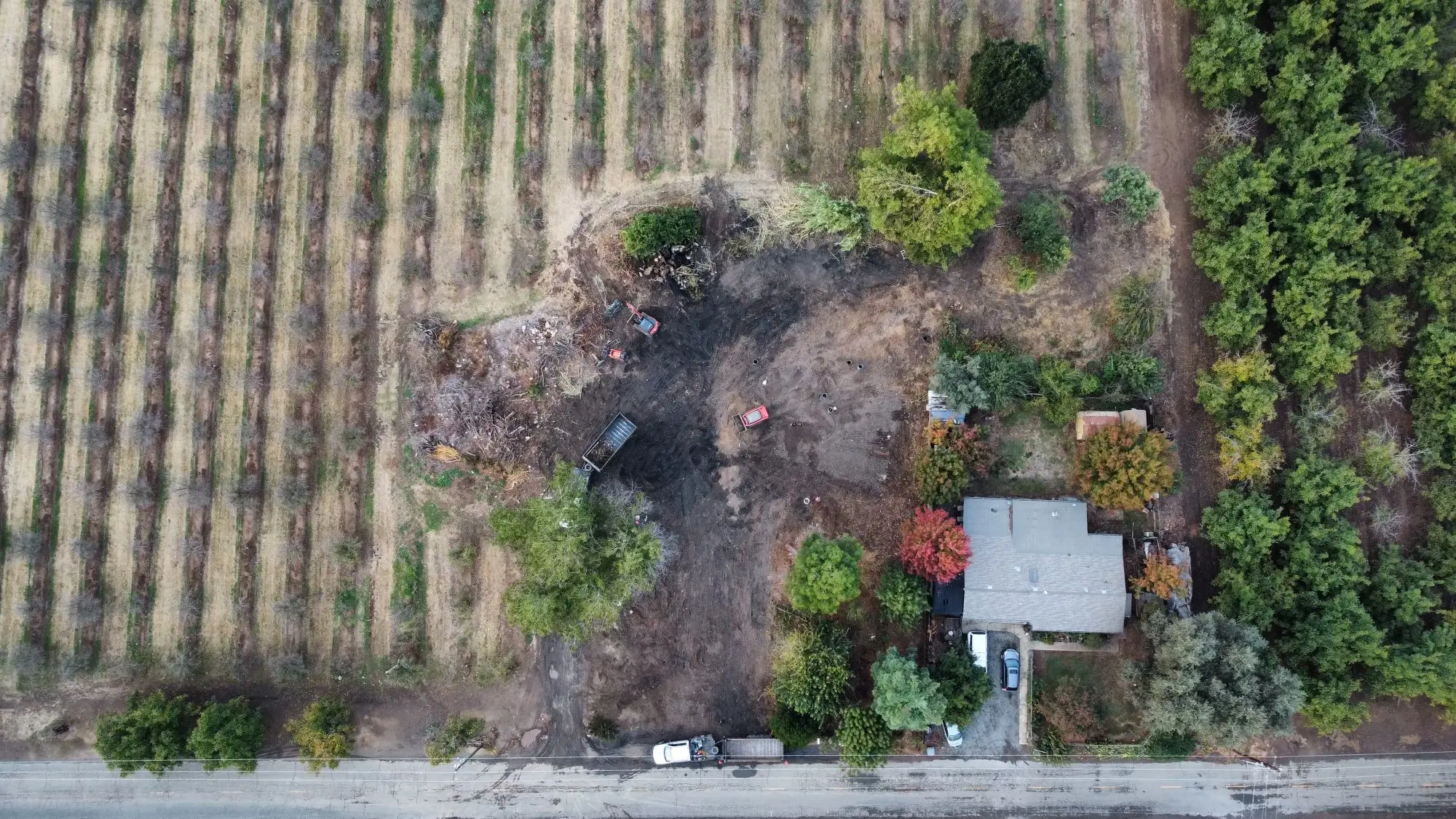 Aerial view of the same property cleared of fire debris